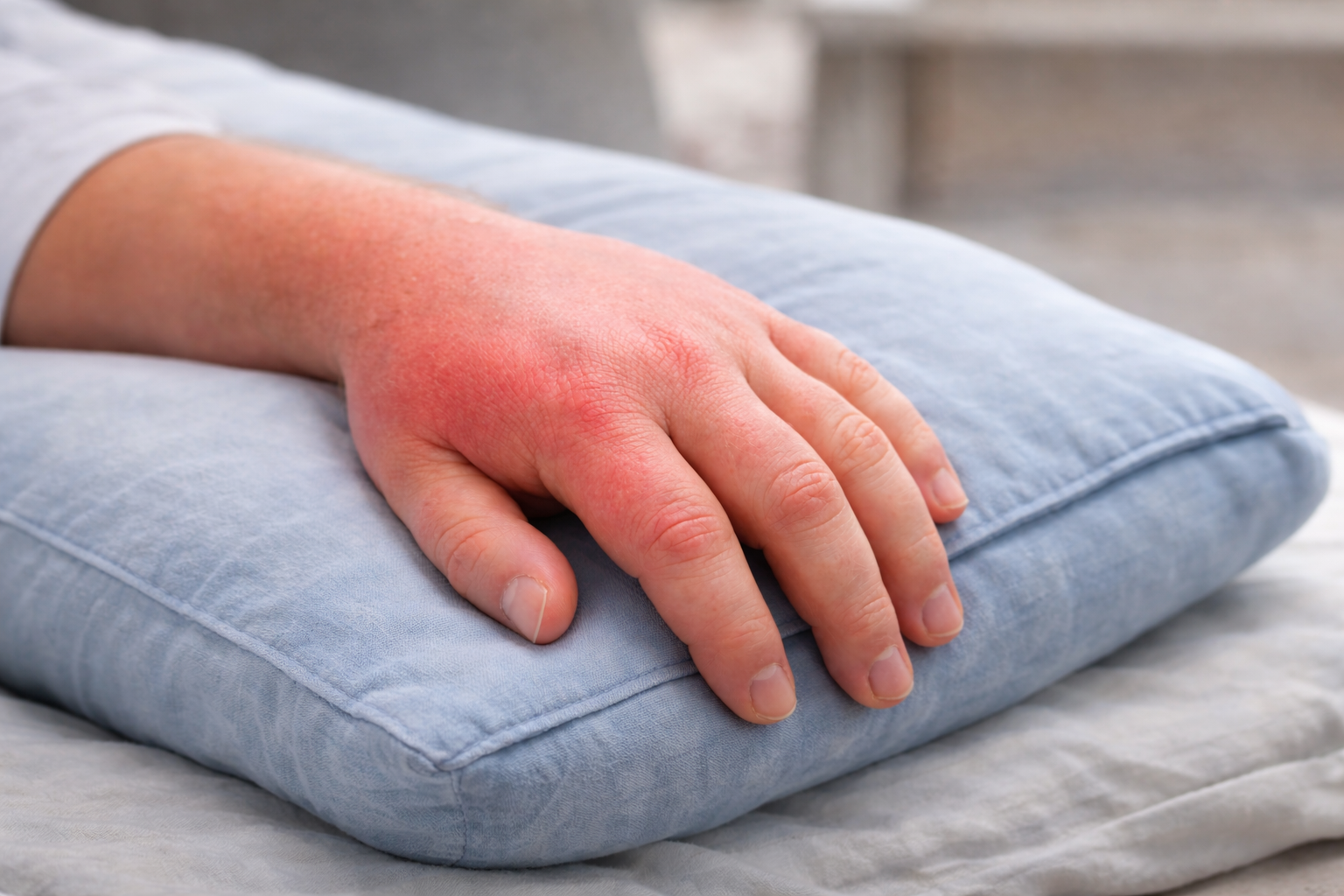 swollen hand on soft pillow
